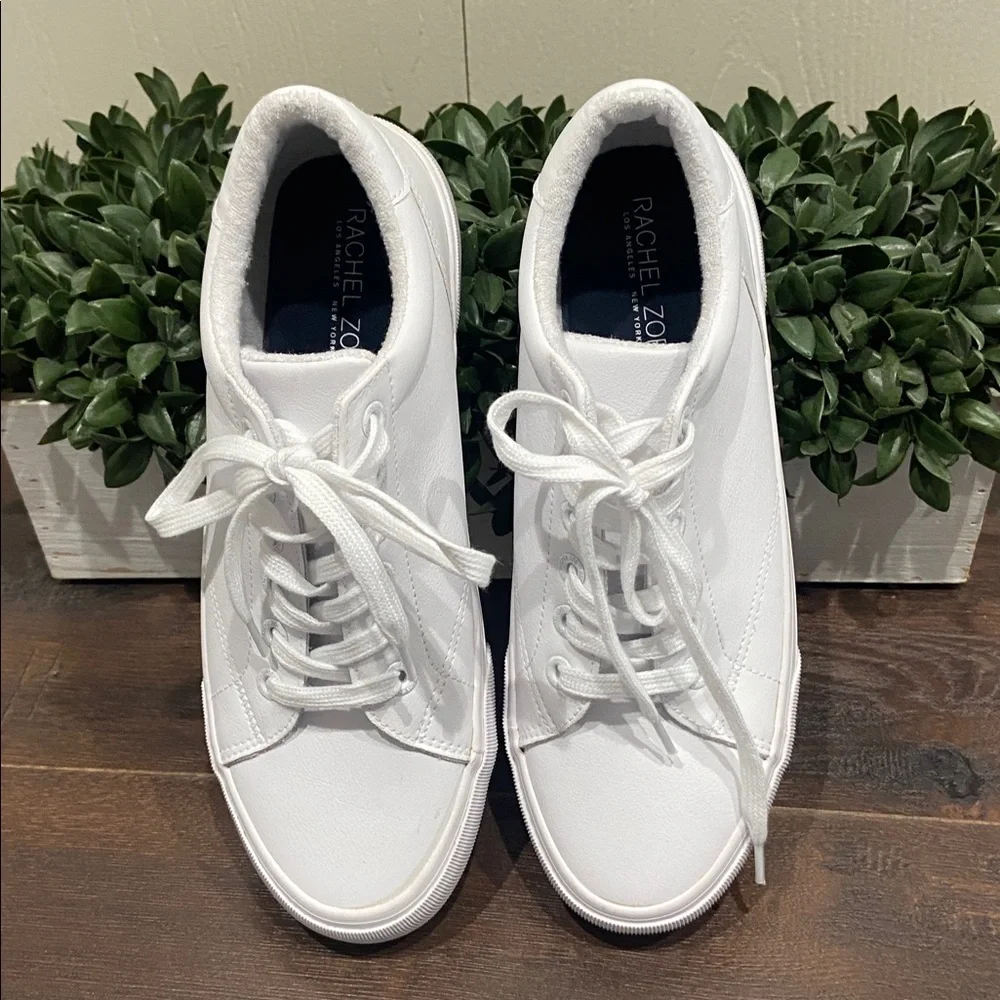 Rachel Zoe Size 10 White Leather Lace Up Sneaker Thick Sole